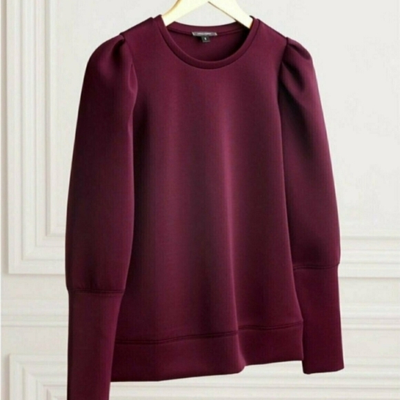 Stella & Dot,‎ Puff Sleeve Pullover, Burgundy Neoprene, Size Medium - Picture 2 of 8